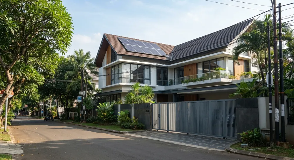 Rumah Pak Hendra di Tangerang Selatan dengan panel surya di atap