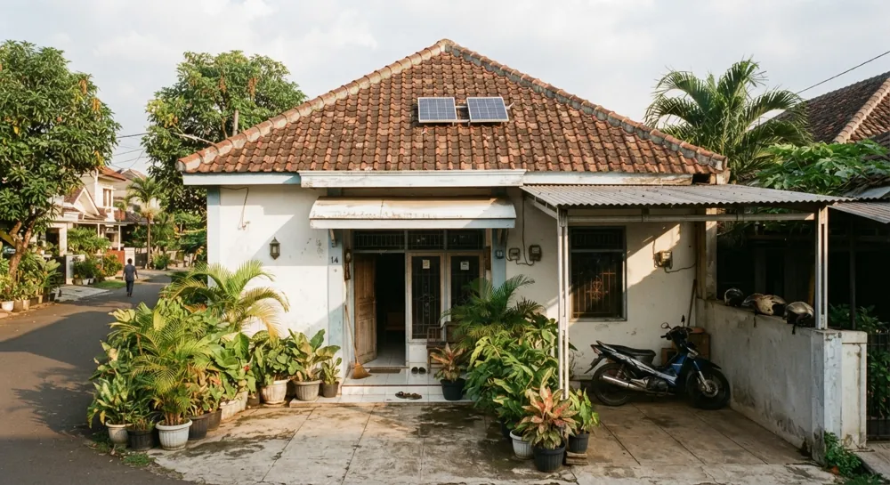 Rumah Bu Rina di Depok dengan panel surya di atap