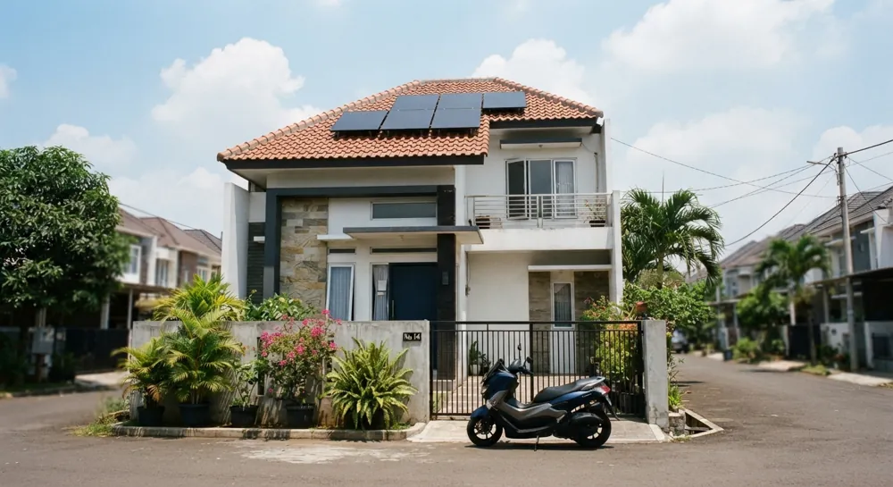 Rumah Pak Yudi di Bekasi dengan panel surya di atap